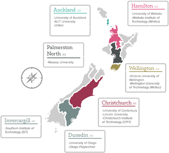 Map of New Zealand Universities